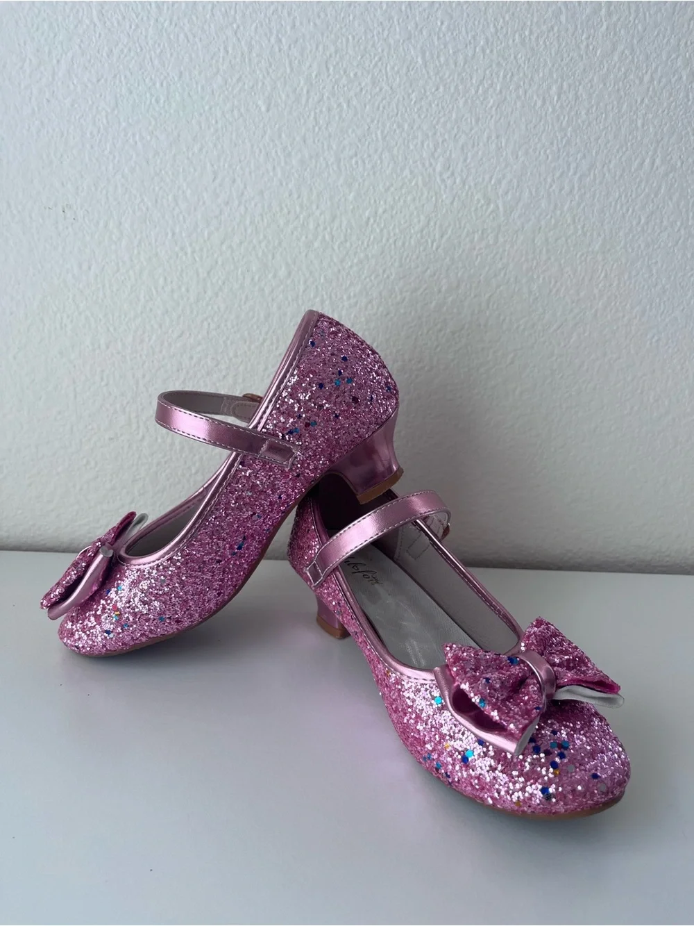 Pink Glitter Bow Mini Heel Dress Up Shoes